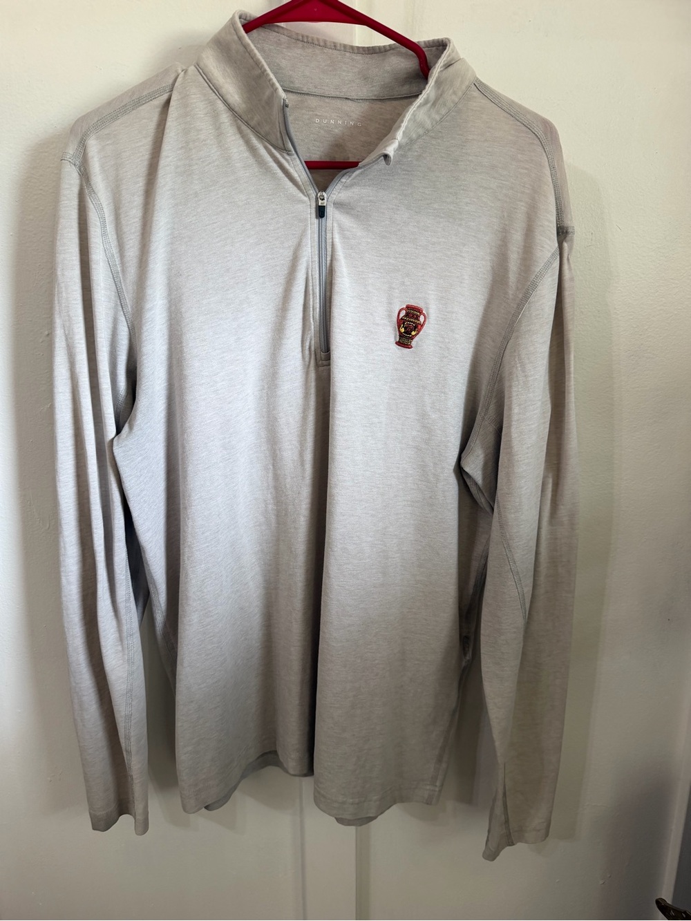 Men's Light Gray Quarter-Zip Pullover with Chest Emblem